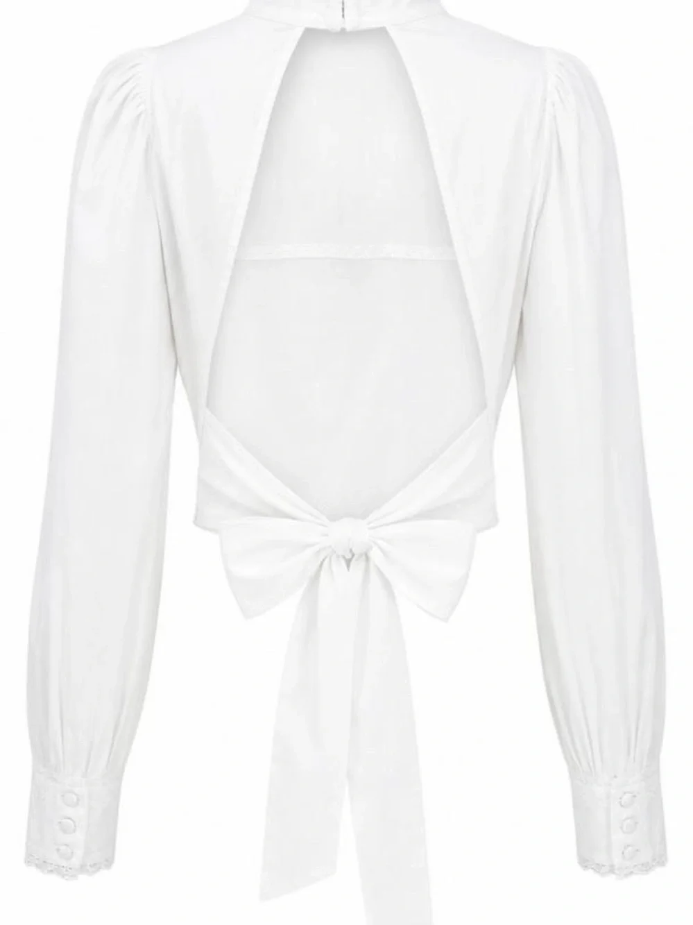 Reformation White High-Neck Long Sleeve   Tie Back Blouse Top Sz S